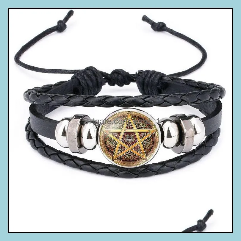 ancient egypt pentacle mysterious sign bracelets for women men vintage retro pentagram charm leather wrap bangle fashion jewelry