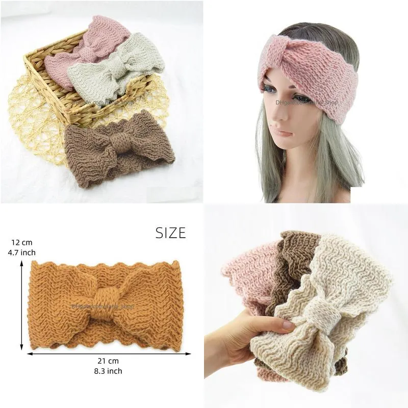 autumn winter womens knitted headband candy color elastic hairband lady wave knot headbands hair jewelry 10 colors