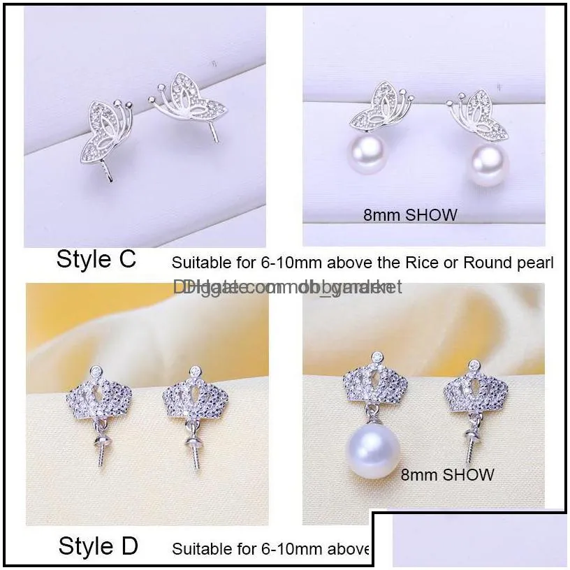 jewelry settings 925 sier pearl earrings setting zircon earring eardr mounting earings blank diy wedding gift for fmale 13 drop delivery