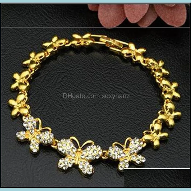 high quality crystal rhinestones gold plated necklace alloy metal wedding xoxo butterfly design african jewelry sets 1963 t2