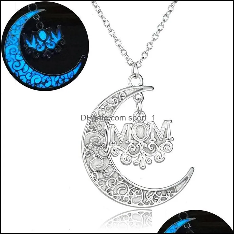 fashion glowing in the dark moon necklaces for women hollow tree of life heart mom letter luminous pendant chains designer jewelry