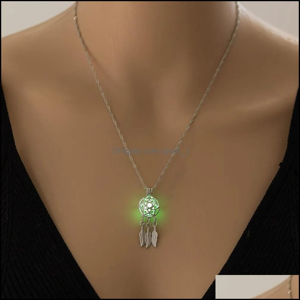 hollow dreamcatcher luminescent necklaces for women glow in the dark dream catcher pendant statement choker fashion jewelry