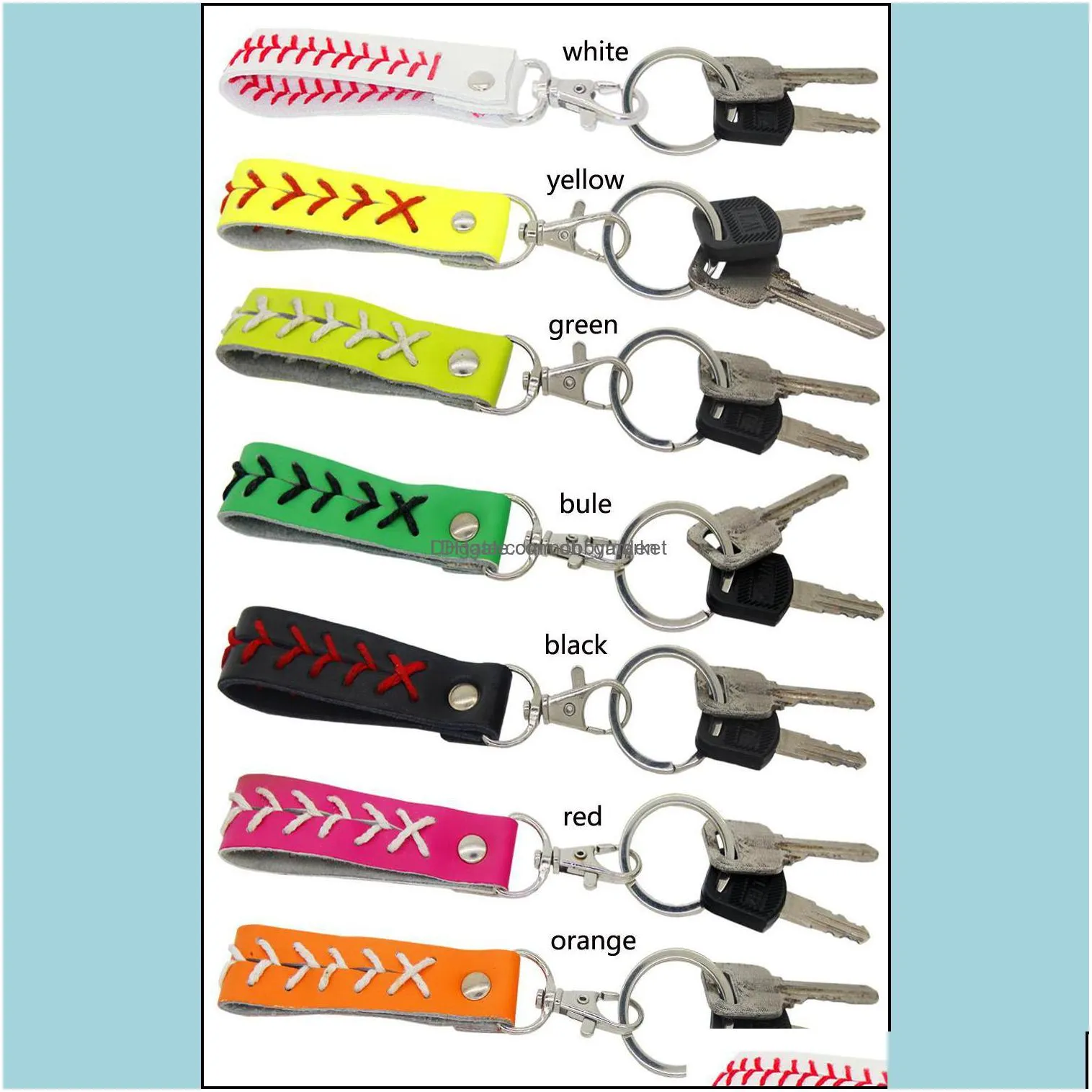 key rings jewelry usa softball sunny embroidered yellow really leather grils gifts with white real baseball sports keychain drop delivery