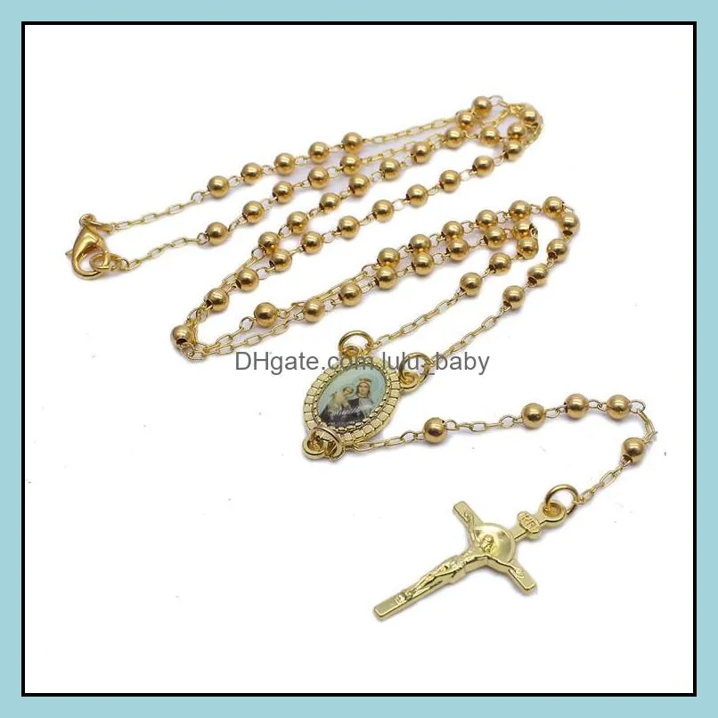 classic rosary beads necklace with jesus cross handmade religious prayer jewelry fashion long pendant necklaces dhs p244fa