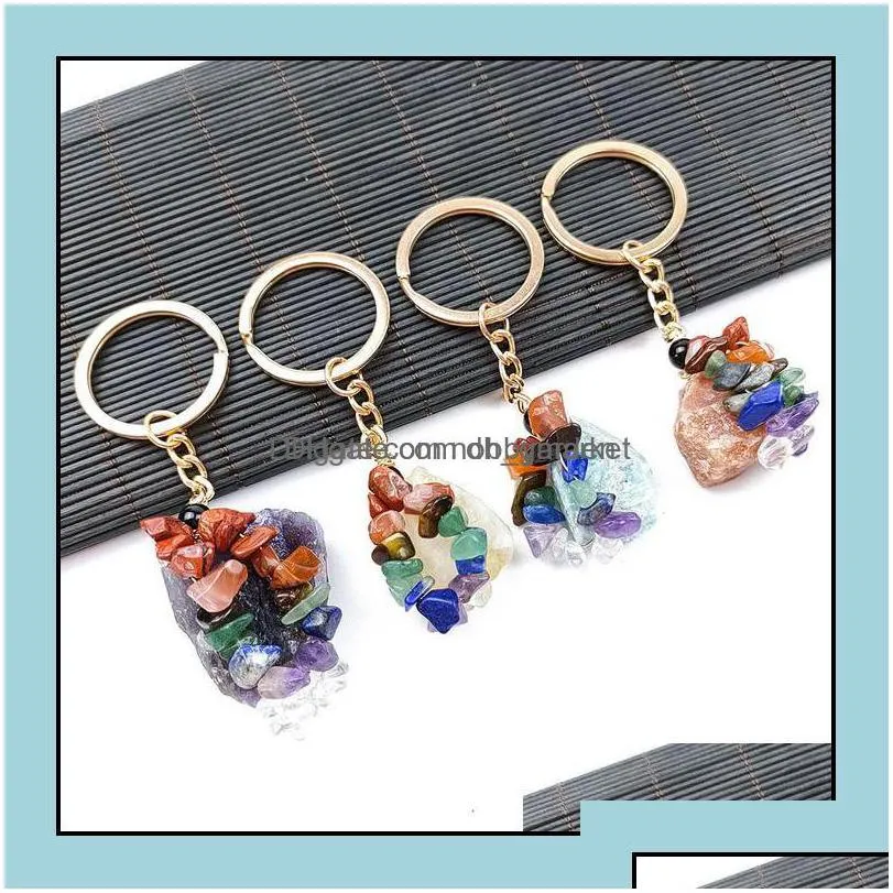 key rings jewelry rough natural stone gemstone ring quartz amethyst tiger eye crystal keychain agate ore meditation pendant hangbag hangs