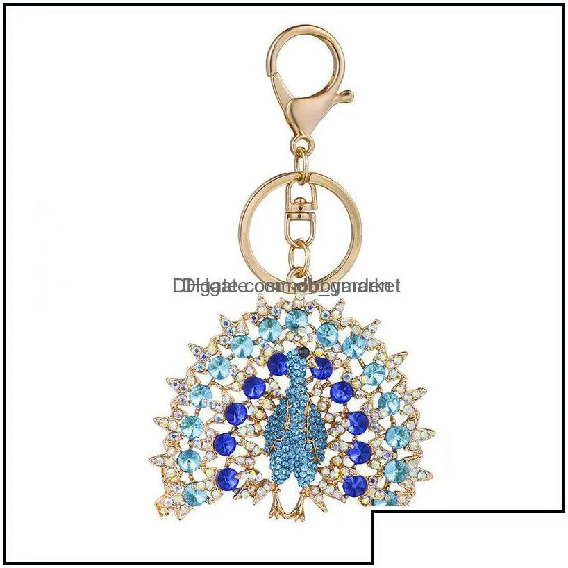 key rings jewelry creative cartoon peacock chain diamante the spreads its tail ring beacuif fashion aessory girl bag hang drop delivery