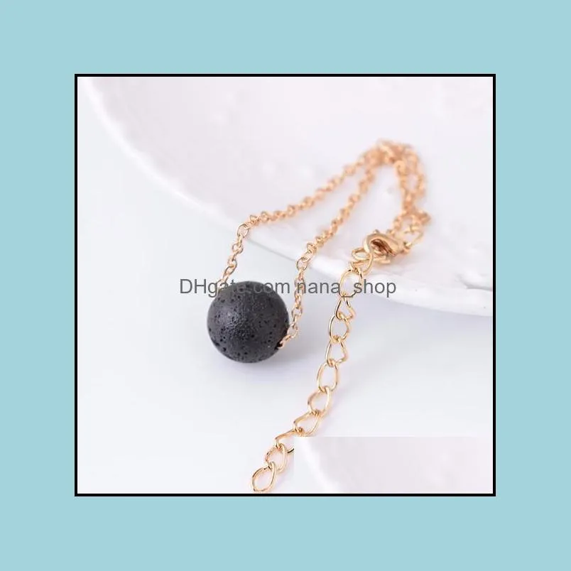 fashion simple style gold color chain black lava stone bracelet aromatherapy essential oil diffuser bracelet for women jewelry