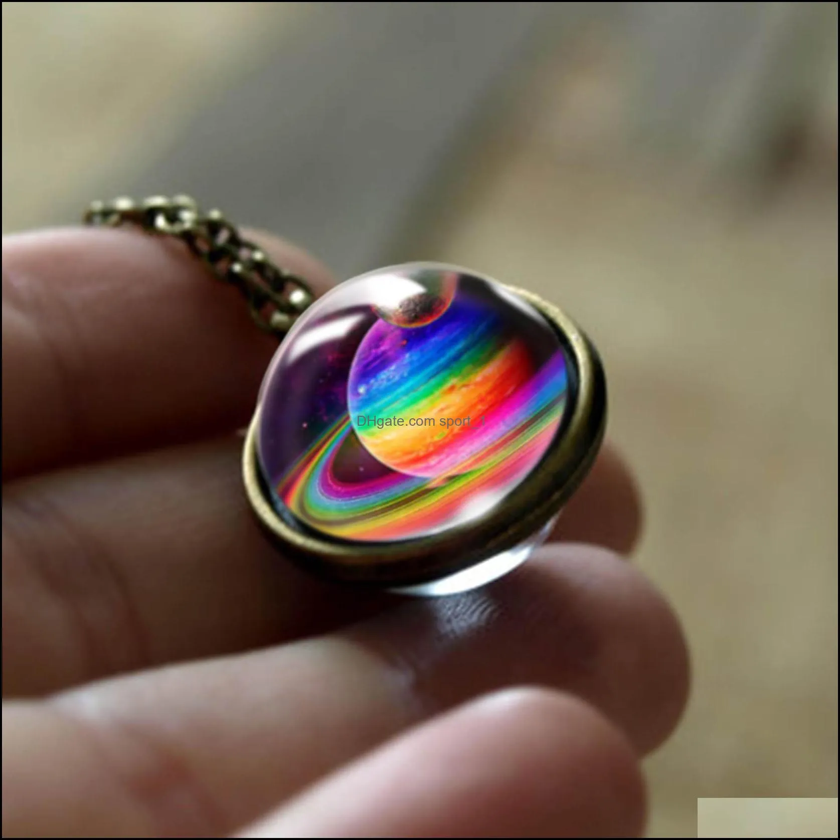  nebula galaxy necklaces for wome men double sided rotatable galss universe planet art picture pendant chains fashion jewelry