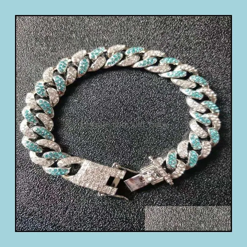 cuban link chain bracelet hip hops 12mm full rhineston bangle crystal chunky bracelets q307fz