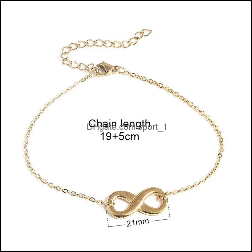  gold silver digital 8 charms chain bracelet for women fashion infinity symbol stainless steel bracelets personality party jewelry
