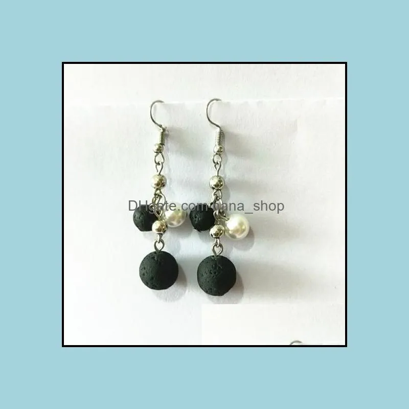 black lava stone imitation pearl earrings necklace diy aromatherapy essential oil diffuser dangle earings jewelry women