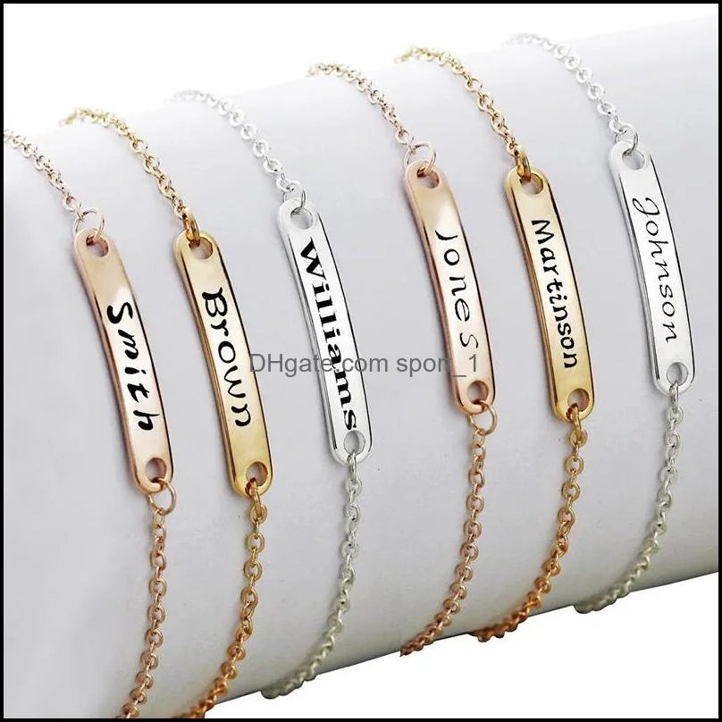 personalized custom name id bar bracelet for women men stainless steel made initial letter charm bangle fashion jewelry friends