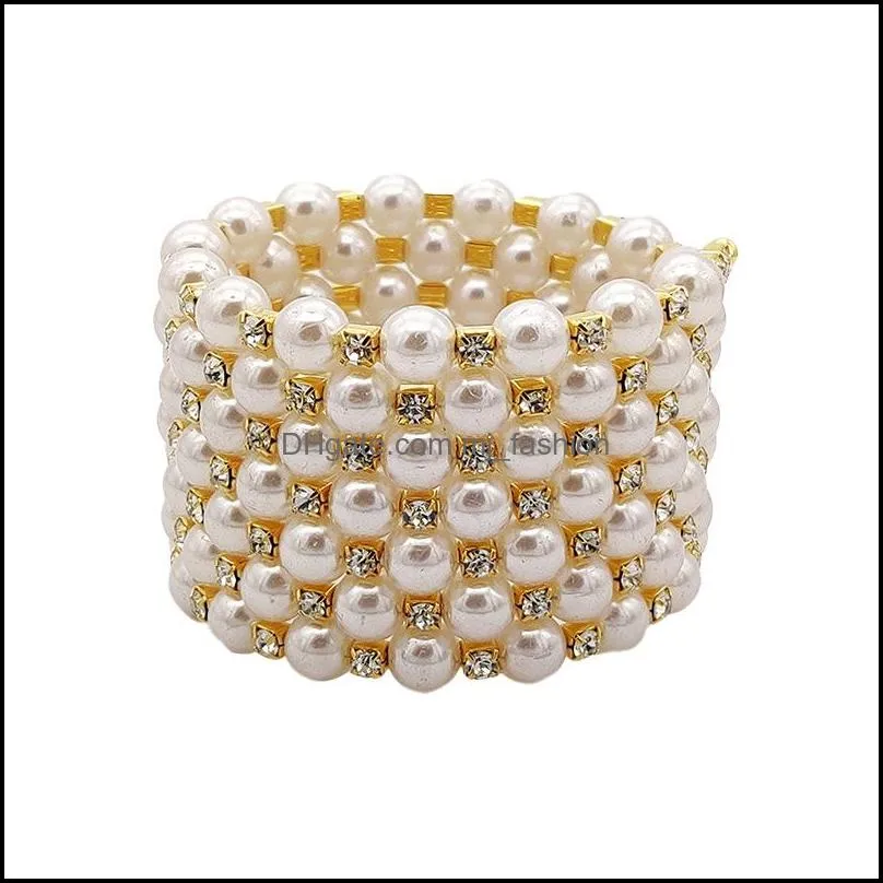 elastic beautiful tennis bracelets woman crystal pearl bangles gold silver color luxury rhinestone wedding jewelry gifts