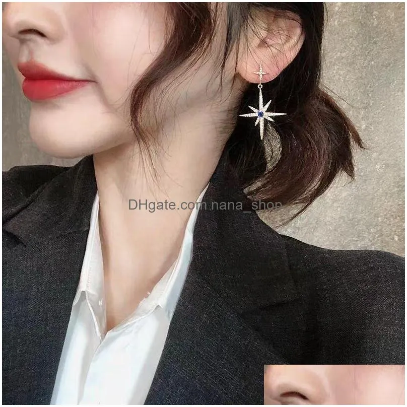 fashion jewelry s925 silver post rhinstone star earrings star dangle stud earrings