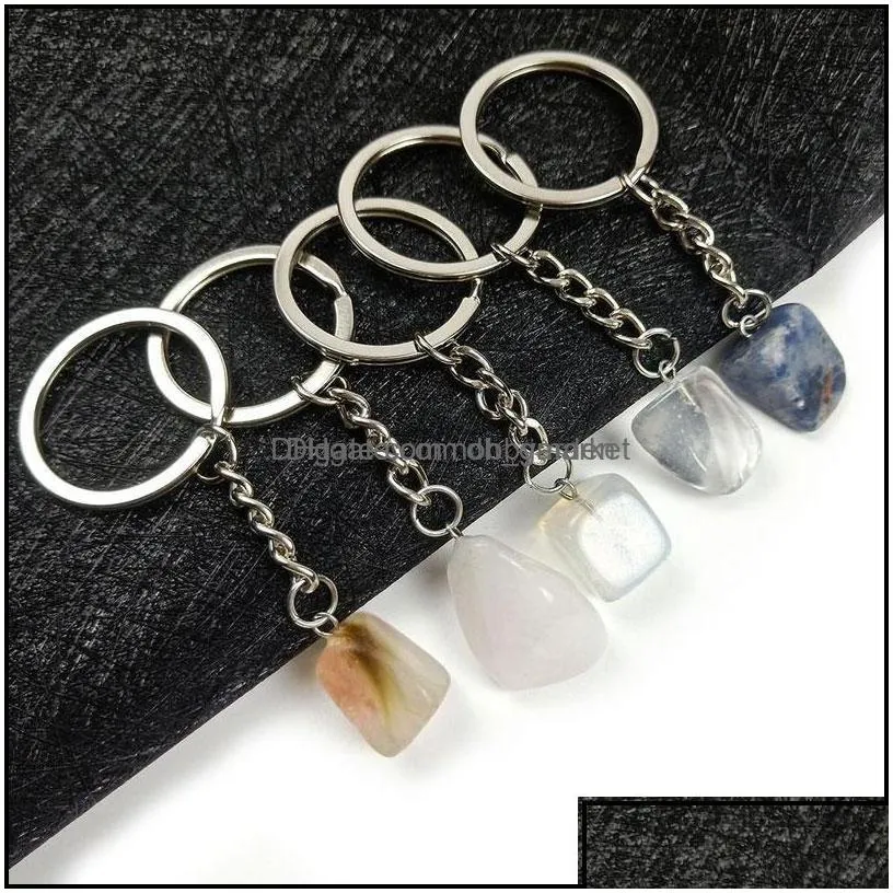 key rings jewelry irregar natural crystal stone pendant keychains for women men lover bag car decor fashion accessories drop delivery 2021