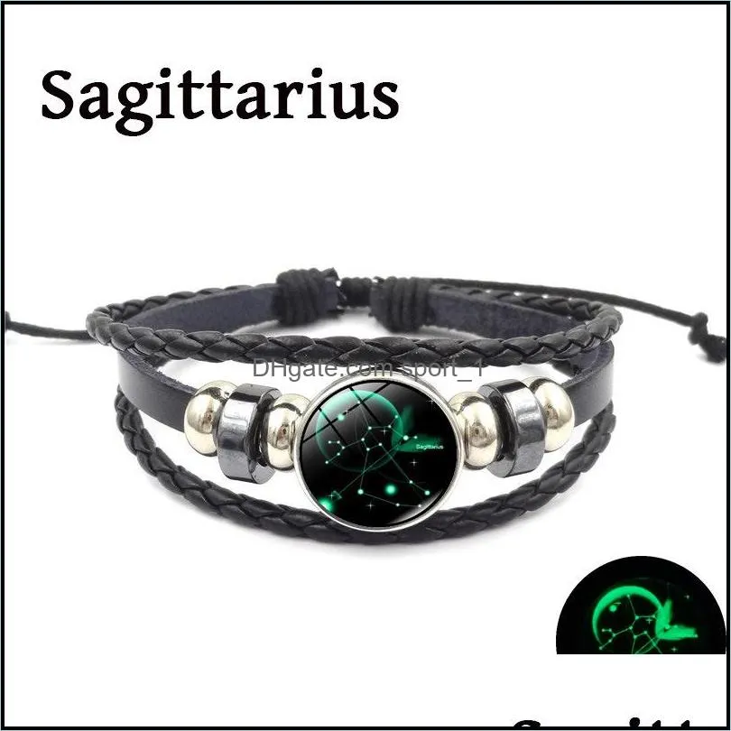 glow in the dark 12 zodiac sign leather bracelet 18mm ginger snap button charm for women men fashion jewelry