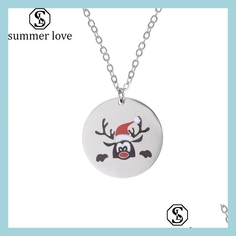 christmas necklace enamel print deer pendant necklaces stainless steel necklace jewelry classic christmas gifts chokers necklaces for