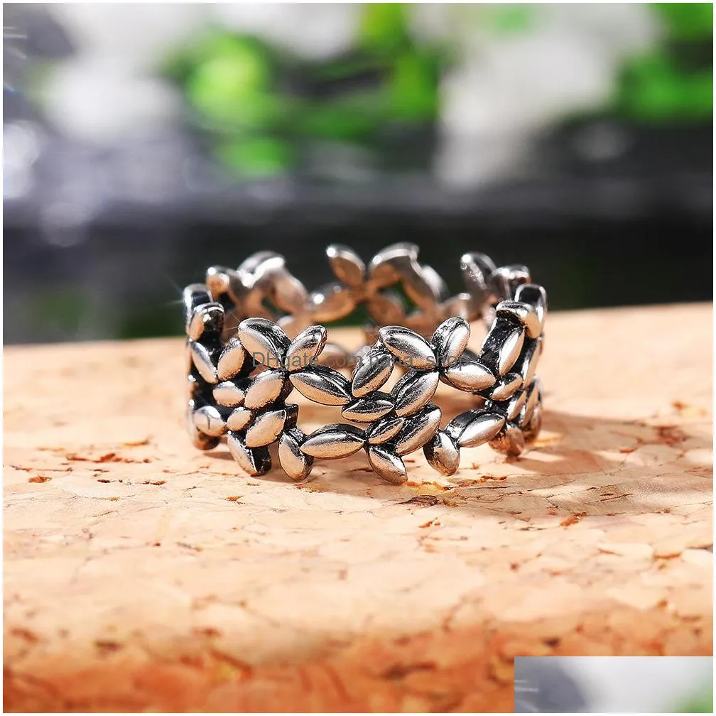 fashion jewelry olive leave ring retro copper hollow out petals olive branch rings