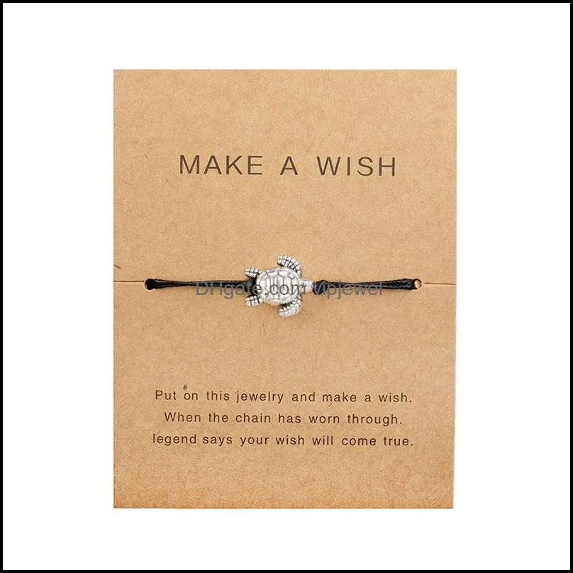 make a wish paper card adjustable link bracelet turtle elephant tree map flower handmade woven bracelets simple fashion women jewelry