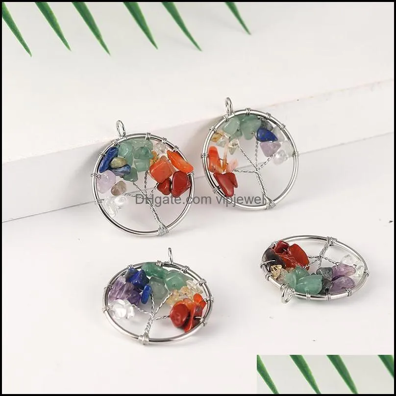 7 chakra stone tree of life handmade wire wrapped pendants for fashion colorful charm jewelry accessories wholesalez