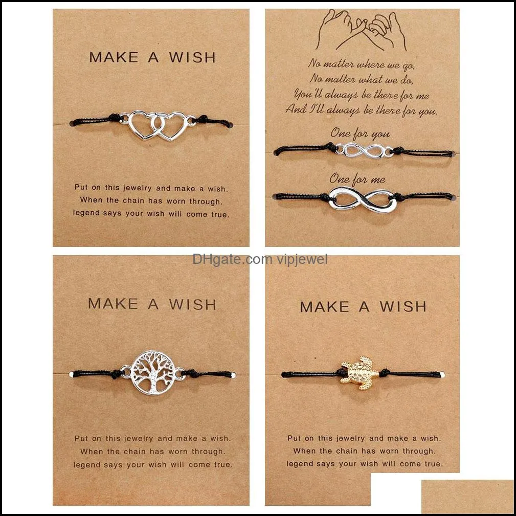 make a wish paper card adjustable link bracelet turtle elephant tree map flower handmade woven bracelets simple fashion women jewelry