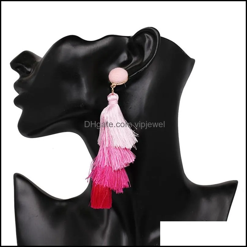 high quality colorful tassels earrings boho fourlayer tassel drop dangle earrings for women fashion jewelry gift wholesalez