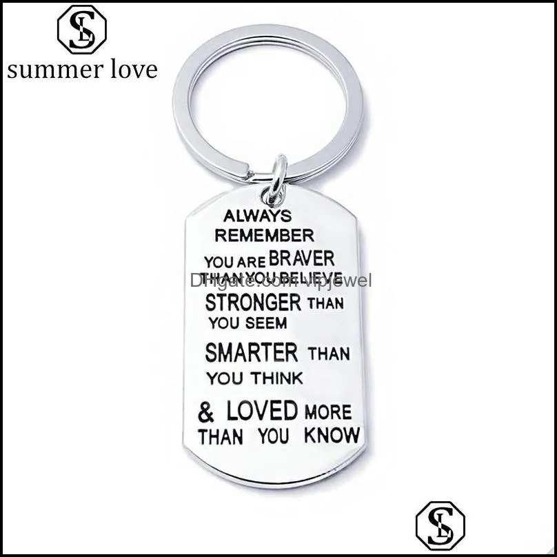 stainless steel key chain ring you are braver stronger smarter than you think pendant keychain for family friend lover giftz