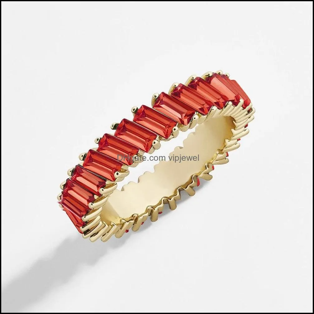 2020 boho rainbow tilt crystal stacking rings for women girls fashion gold silver color baguette wedding engagement eternity rings