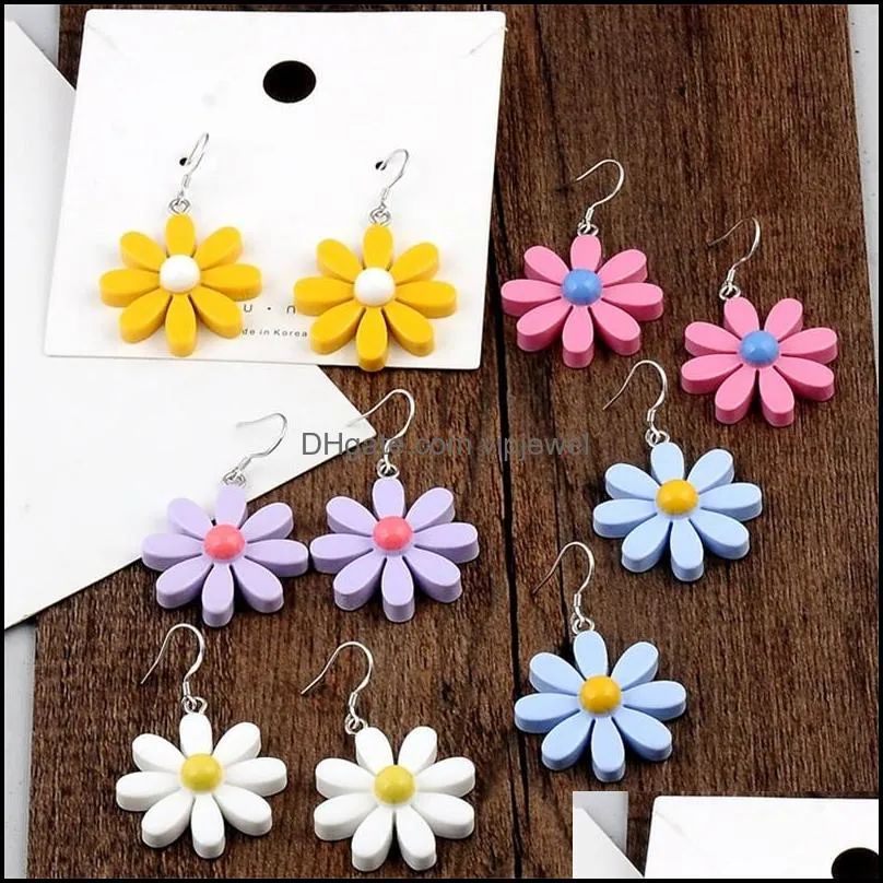 korean style daisy flower earrings cute resin sunflower earrings dangle for women girls lovely jewelry trendy wholesalez