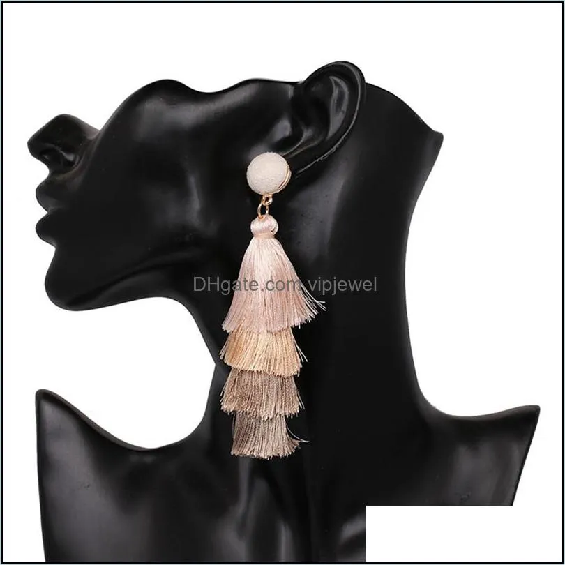 high quality colorful tassels earrings boho fourlayer tassel drop dangle earrings for women fashion jewelry gift wholesalez
