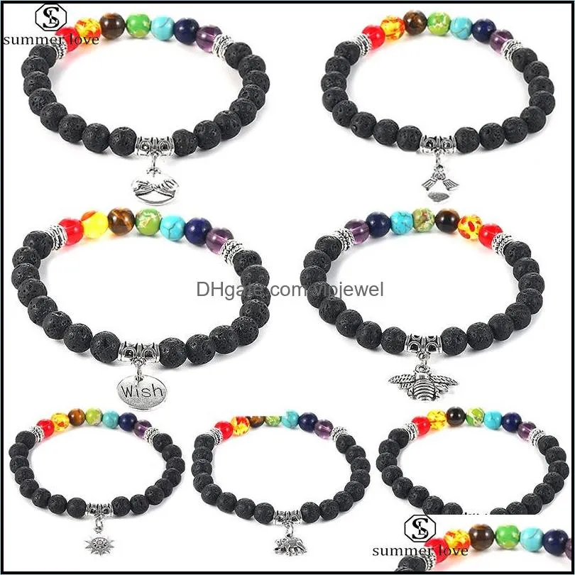 7 chakra healing beaded bracelet 8mm lava stone tiger eye beads bracelet for women men fashion yoga charm jewelryz