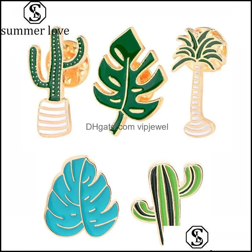 fashion cartoon cactus brooches cute mini plant pot enamel for women denim jackets lapel pins hat badges kid jewelry accessories