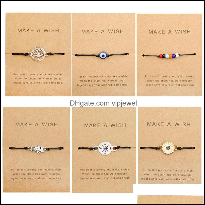 make a wish paper card adjustable link bracelet turtle elephant tree map flower handmade woven bracelets simple fashion women jewelry