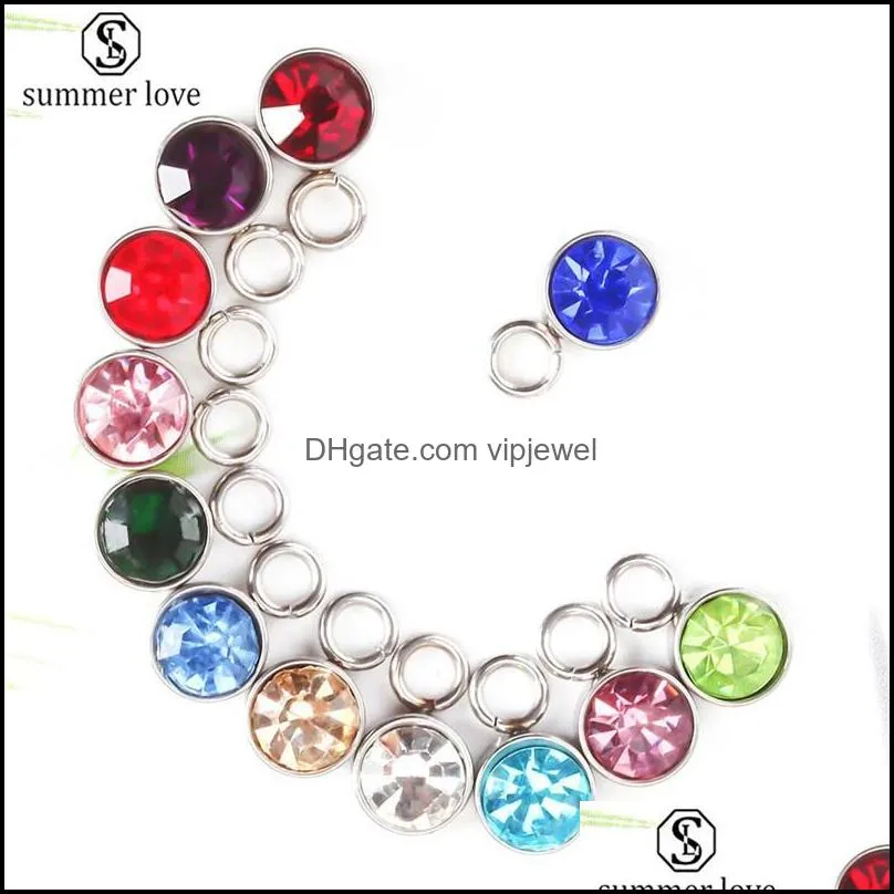 12 month birthday stones charms stainless steel pendant bracelet necklace rhinestone crystal round diy charms jewelryz