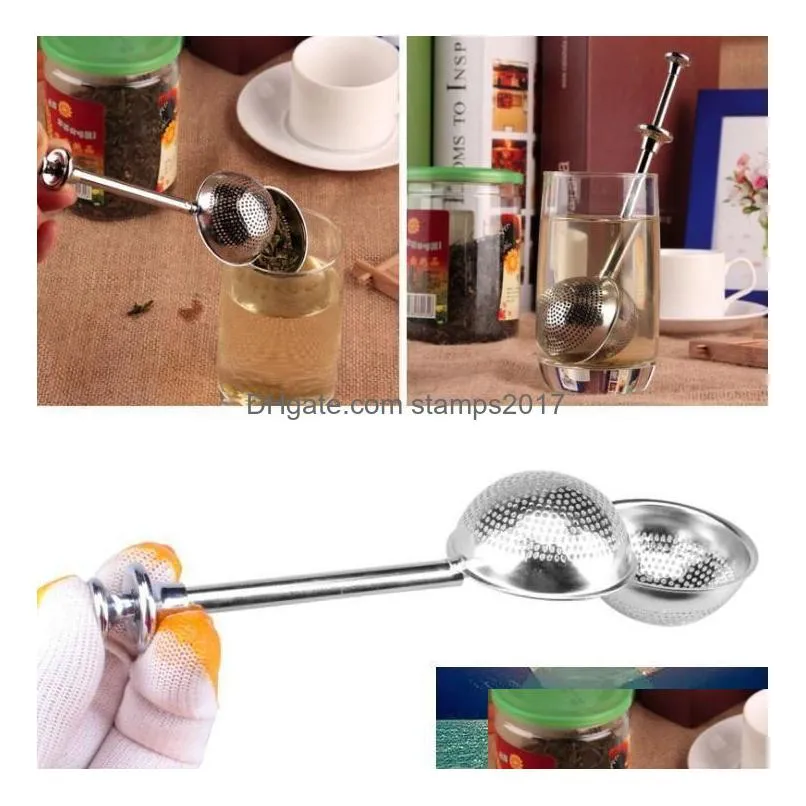 200pcs 18cm stainless steel spoon retractable ball shape metal locking spice tea strainer infuser filter squee fast ship