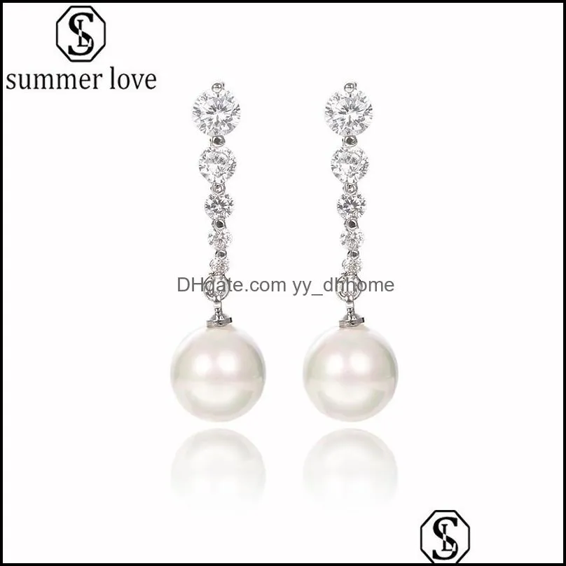  cubic zircon long pearl pendant stud earrings high quality silver/gold color drop earrings for women jewelry giftz