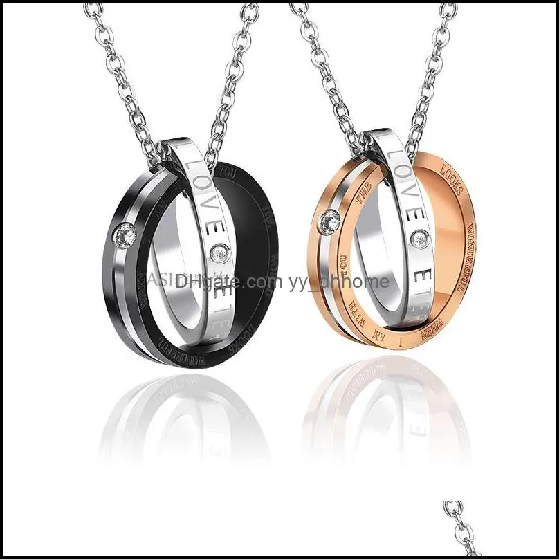 fashion double circle pendant necklace for couple letter interlocking hoop infinity charm necklace eternity valentines day