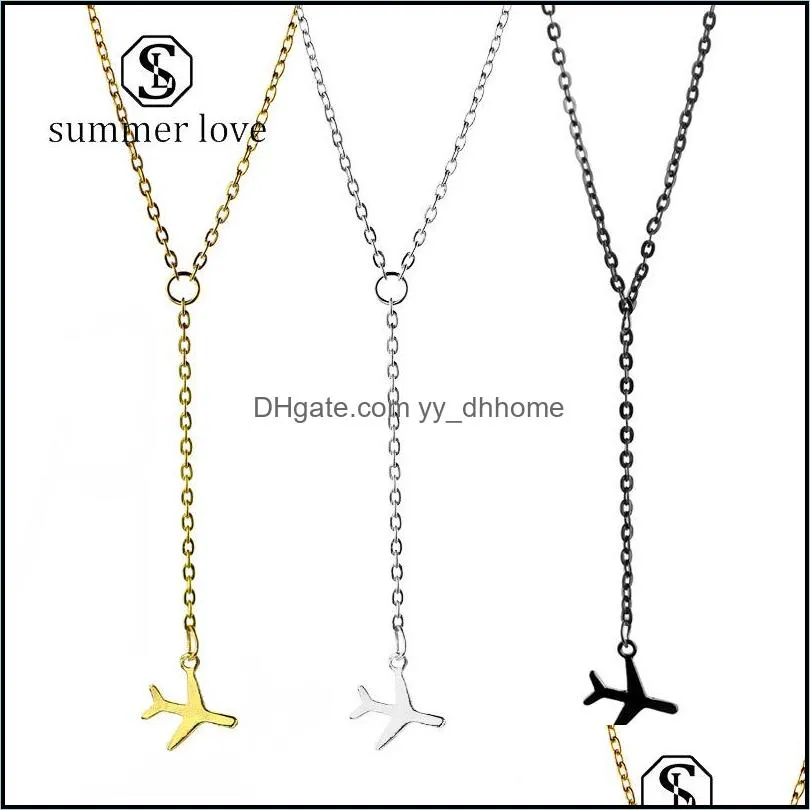  fashion plan airplane pendantclavicle necklace for women gold silver black y shape chain necklace layered tiny dainty jewelry gift
