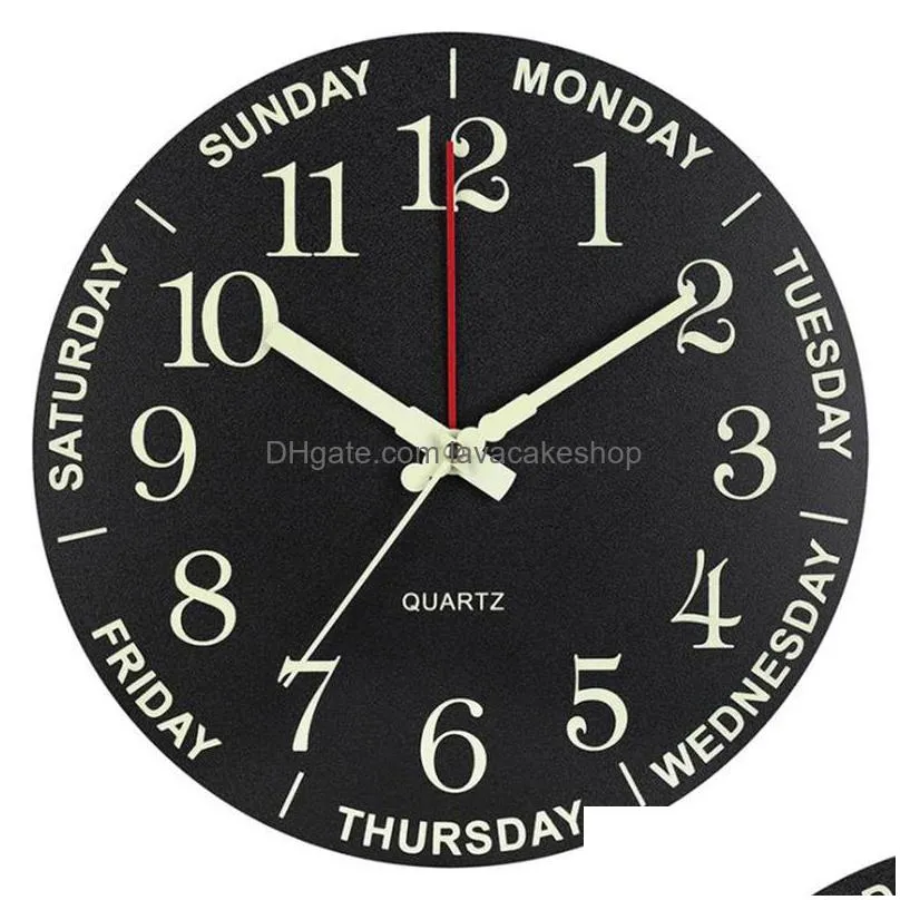 wall clocks glow in dark clock time of day the week luminous clock nonticking battery operated for bedroom living room