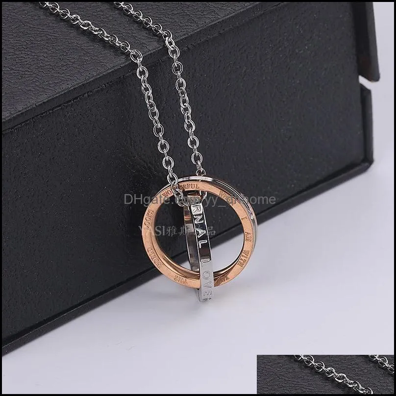 fashion double circle pendant necklace for couple letter interlocking hoop infinity charm necklace eternity valentines day