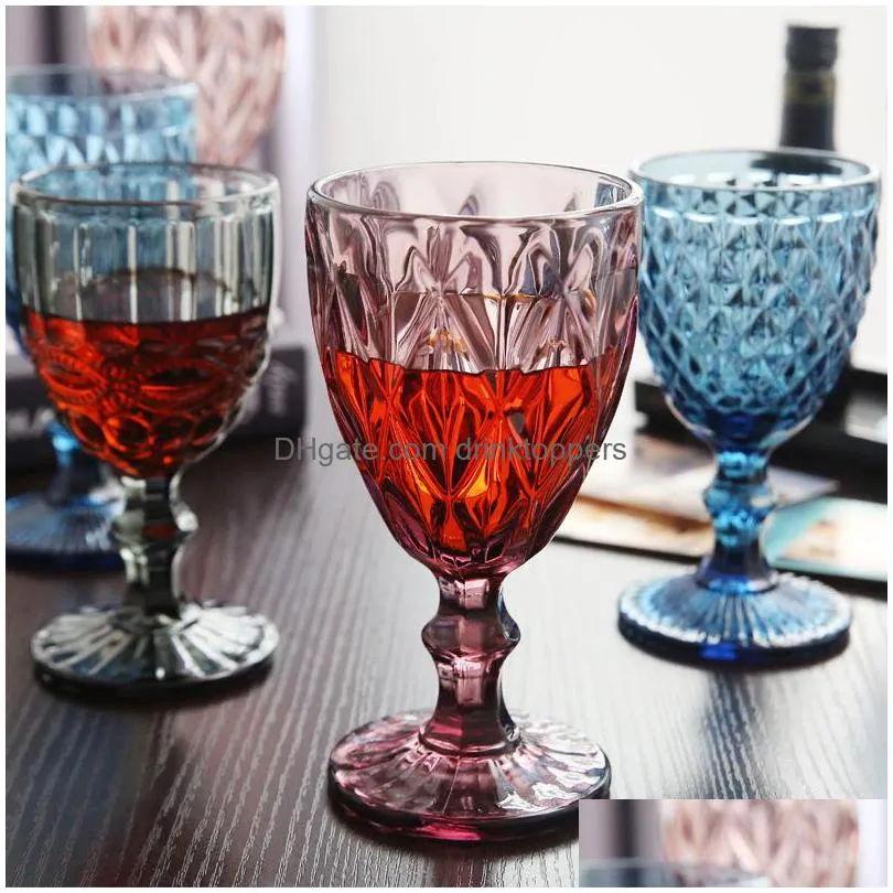 wholesale 240ml 300ml 4colors european style embossed stained glass wine lamp thick goblets