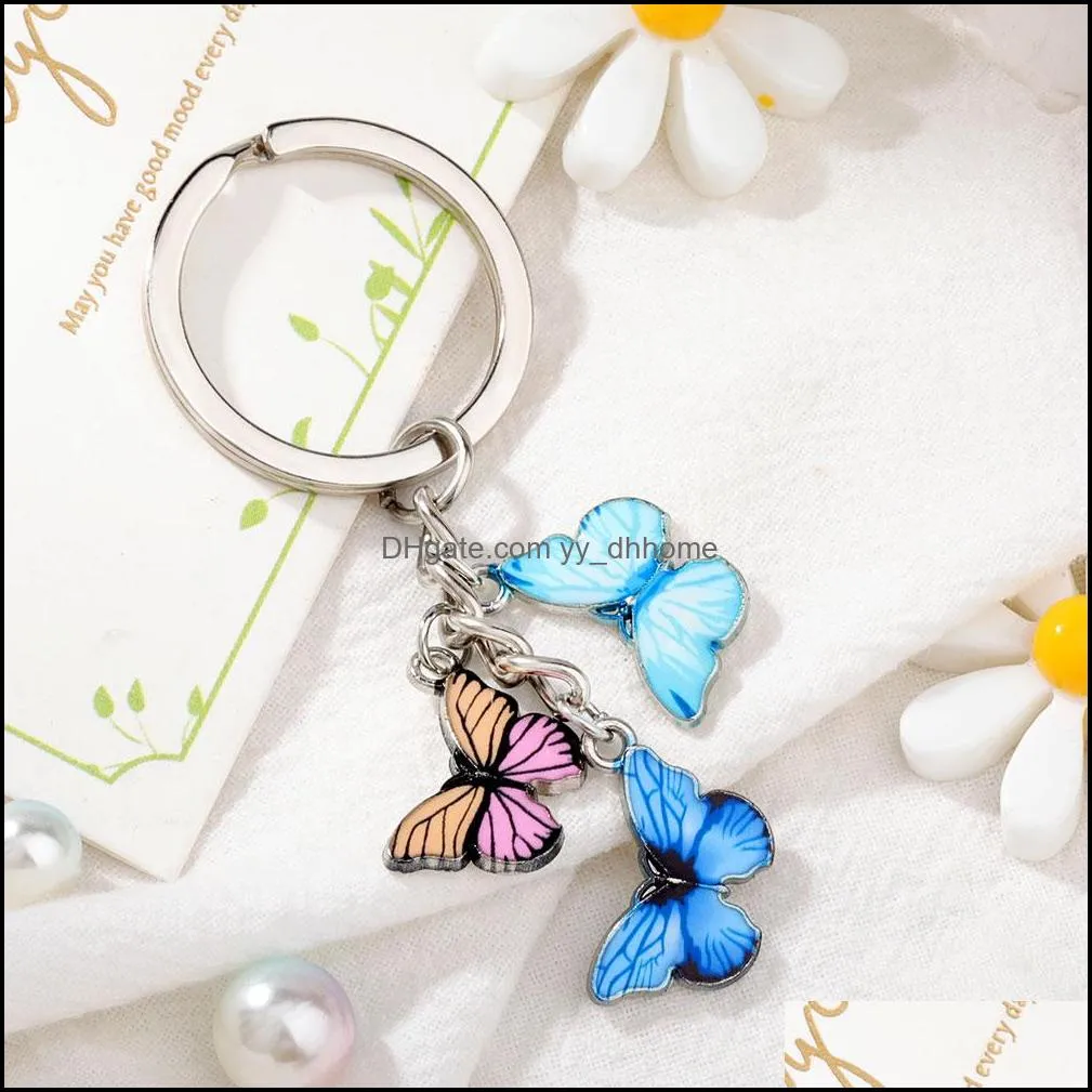  est colorful enamel butterfly charm keychain insects car key women bag accessories jewelry gifts