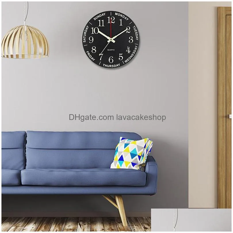 wall clocks glow in dark clock time of day the week luminous clock nonticking battery operated for bedroom living room