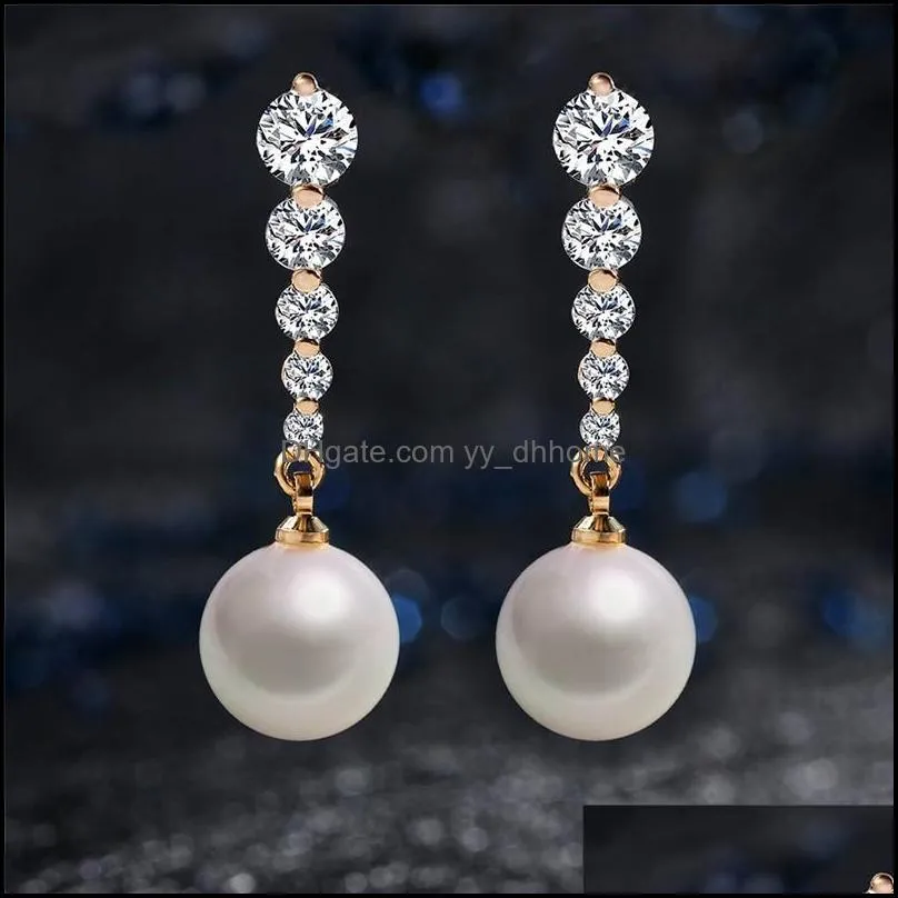  cubic zircon long pearl pendant stud earrings high quality silver/gold color drop earrings for women jewelry giftz