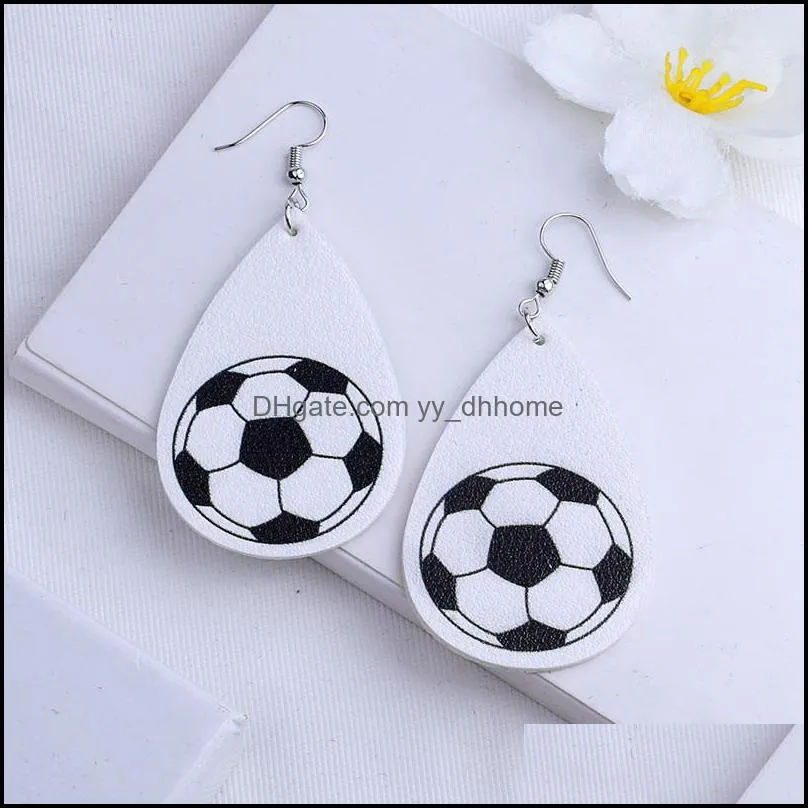 fashion sports pu leather teardrop leaf dangle earrings baseball national flag football earrings valentines day jewelry gift for