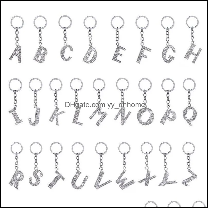  arrival cubic zirconia keychain silver 26 english letter accessories fashion bag keys rings for men women jewelry gift 2020y