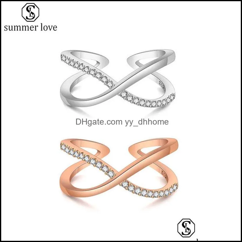 cubic zirconia infinity symbol cross open ring cz forever endless love promise band ring eternity friendship band silver for women