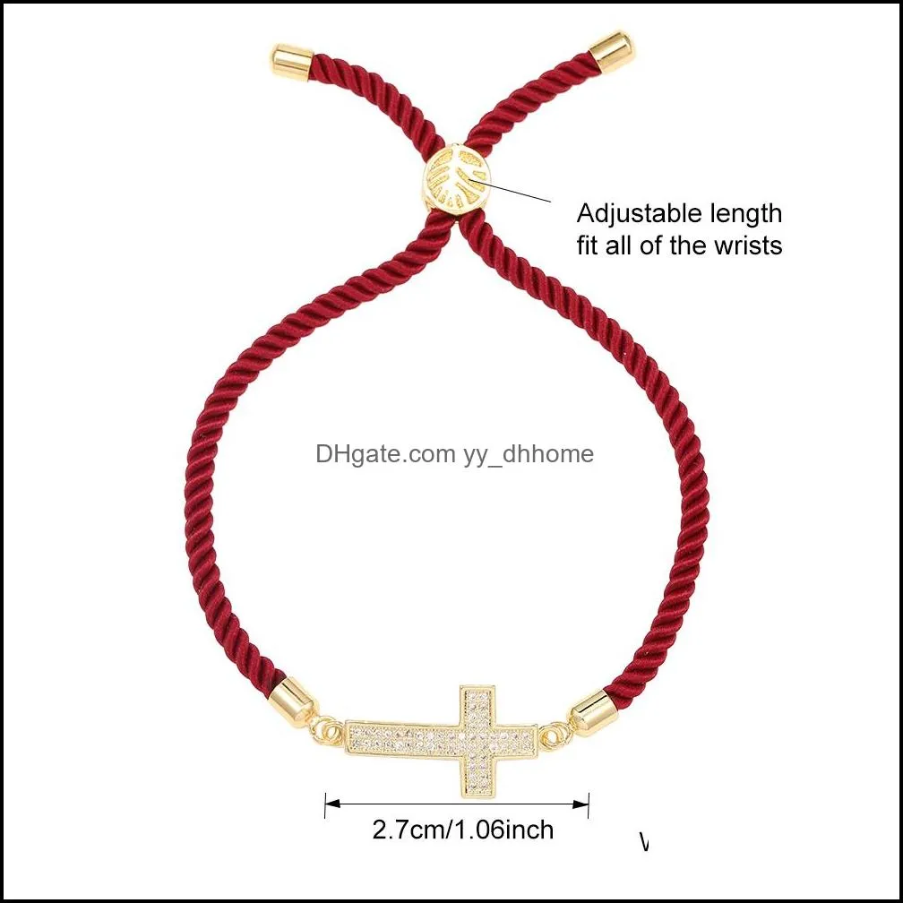  est designer cross copper inlaid zircon bracelet charm fashion high quality bracelet braided rope gift jewerly for women wholesale