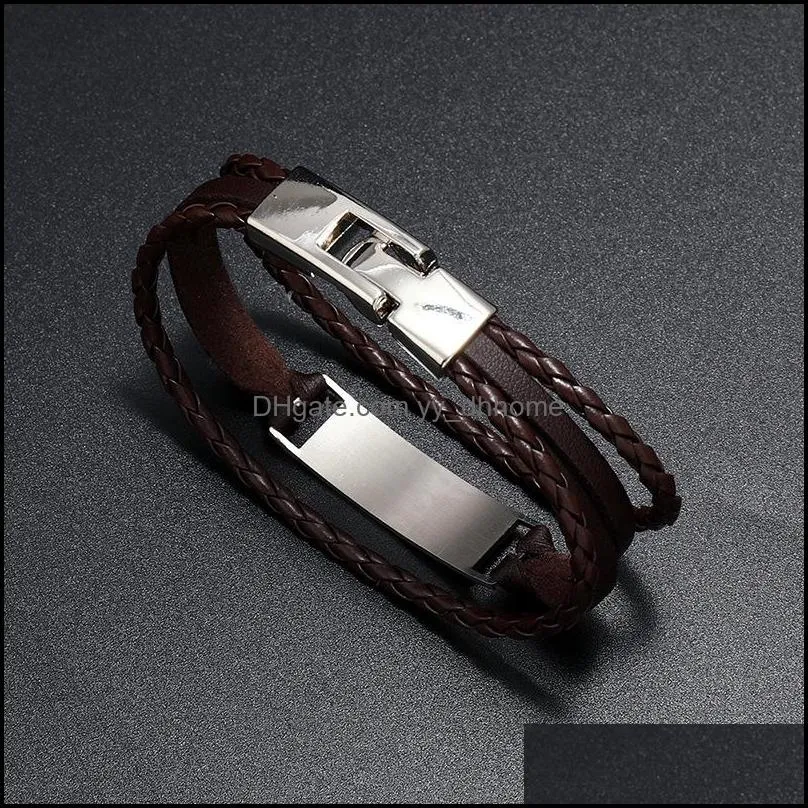 2021 style handwoven multilayer chain bracelets combination accessory mens leather bracelet fashion man jewelry wholesale