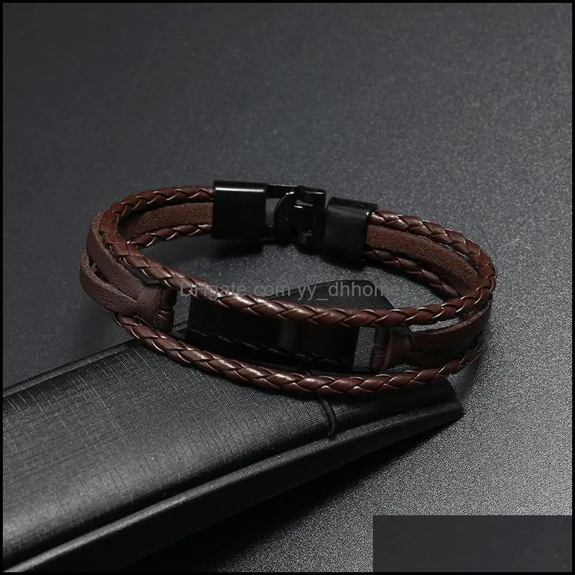 2021 style handwoven multilayer chain bracelets combination accessory mens leather bracelet fashion man jewelry wholesale